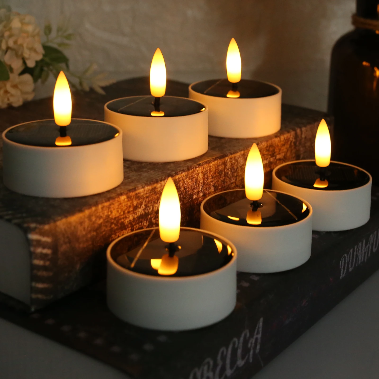 6PCS Solar Tea Light LED Candles Outdoor Waterproof Flameless Solar Tea Lights Rechargeable Candles for Party Garden Home Decor