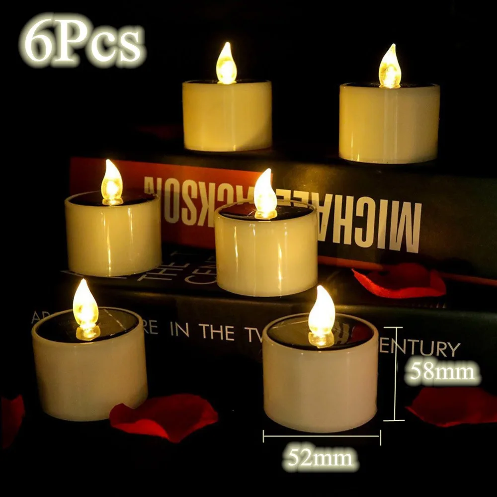 6PCS Solar Tea Light LED Candles Outdoor Waterproof Flameless Solar Tea Lights Rechargeable Candles for Party Garden Home Decor