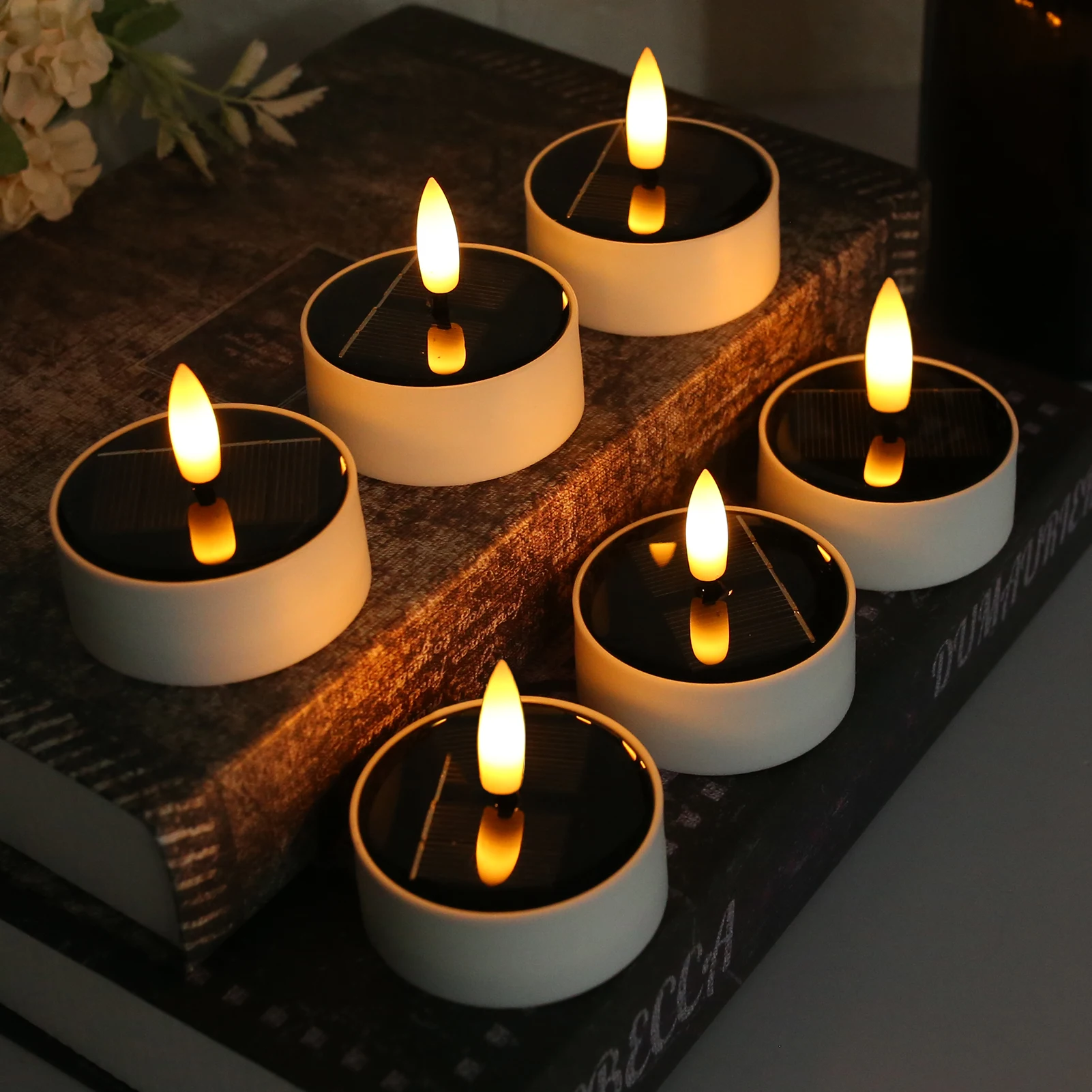 6PCS Solar Tea Light LED Candles Outdoor Waterproof Flameless Solar Tea Lights Rechargeable Candles for Party Garden Home Decor