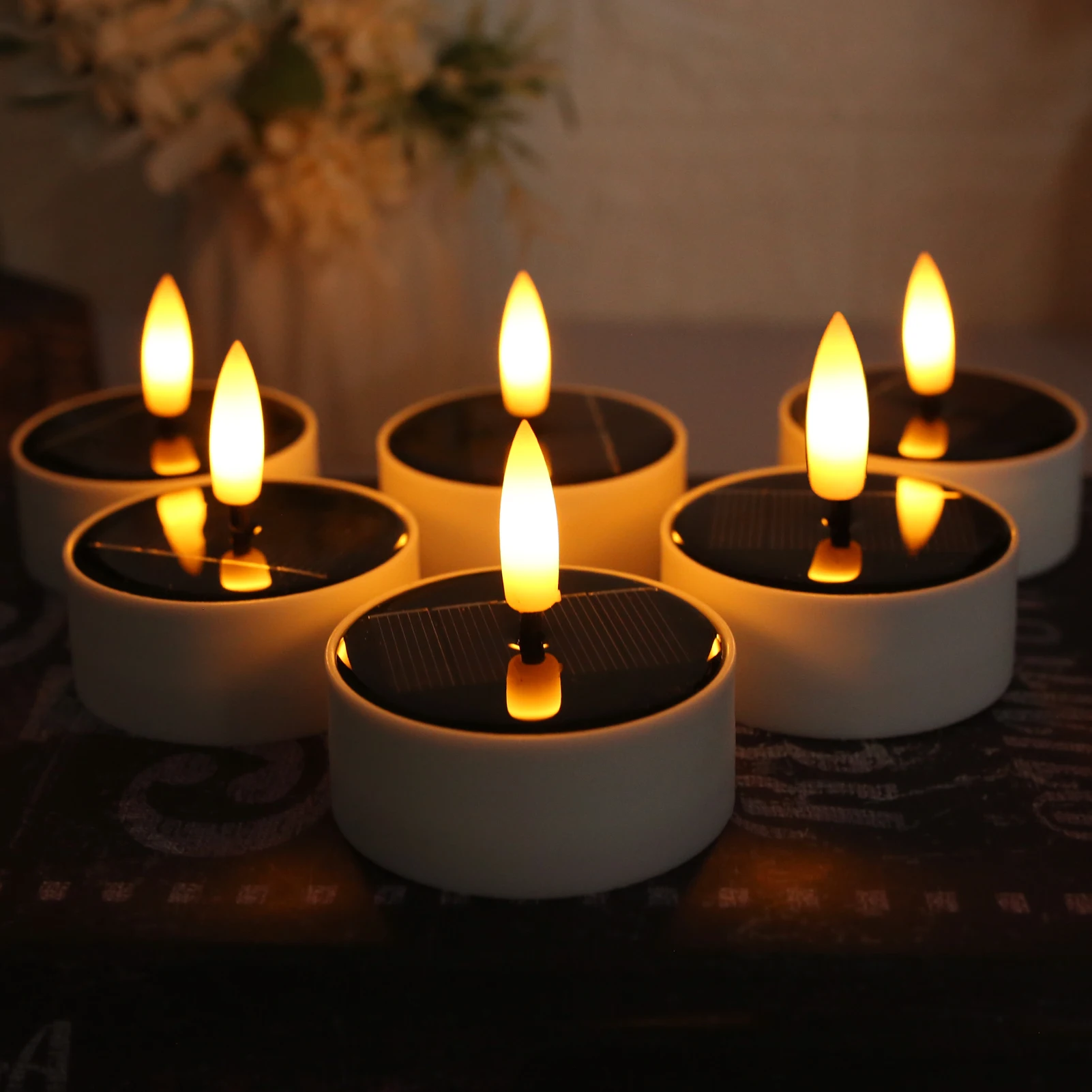 6PCS Solar Tea Light LED Candles Outdoor Waterproof Flameless Solar Tea Lights Rechargeable Candles for Party Garden Home Decor