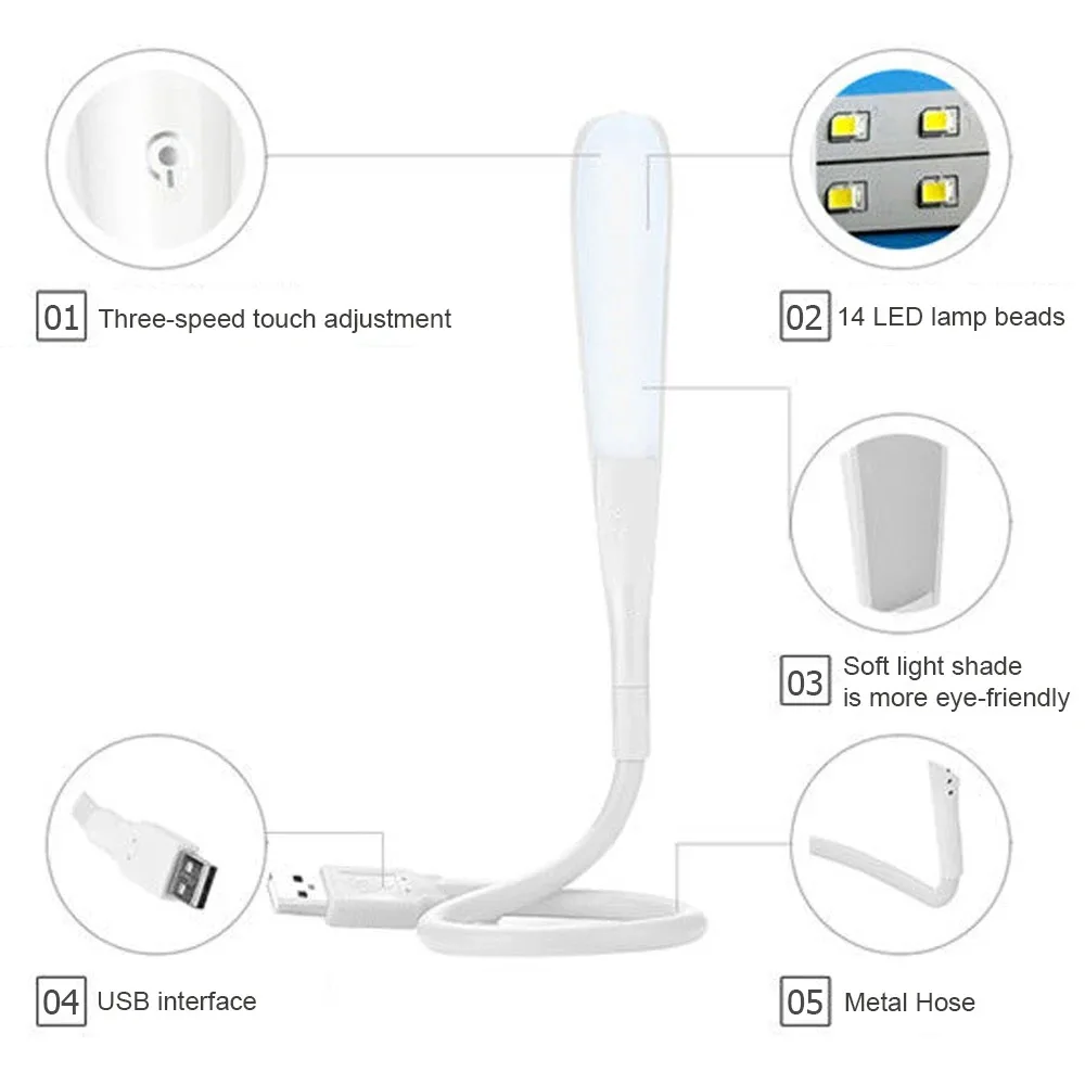 1Pc Mini Portable USB LED Light Touch Sensor Lights Dimmable Adjustable Bright Table Desk Lamp For Power Bank PC Laptop Notebook
