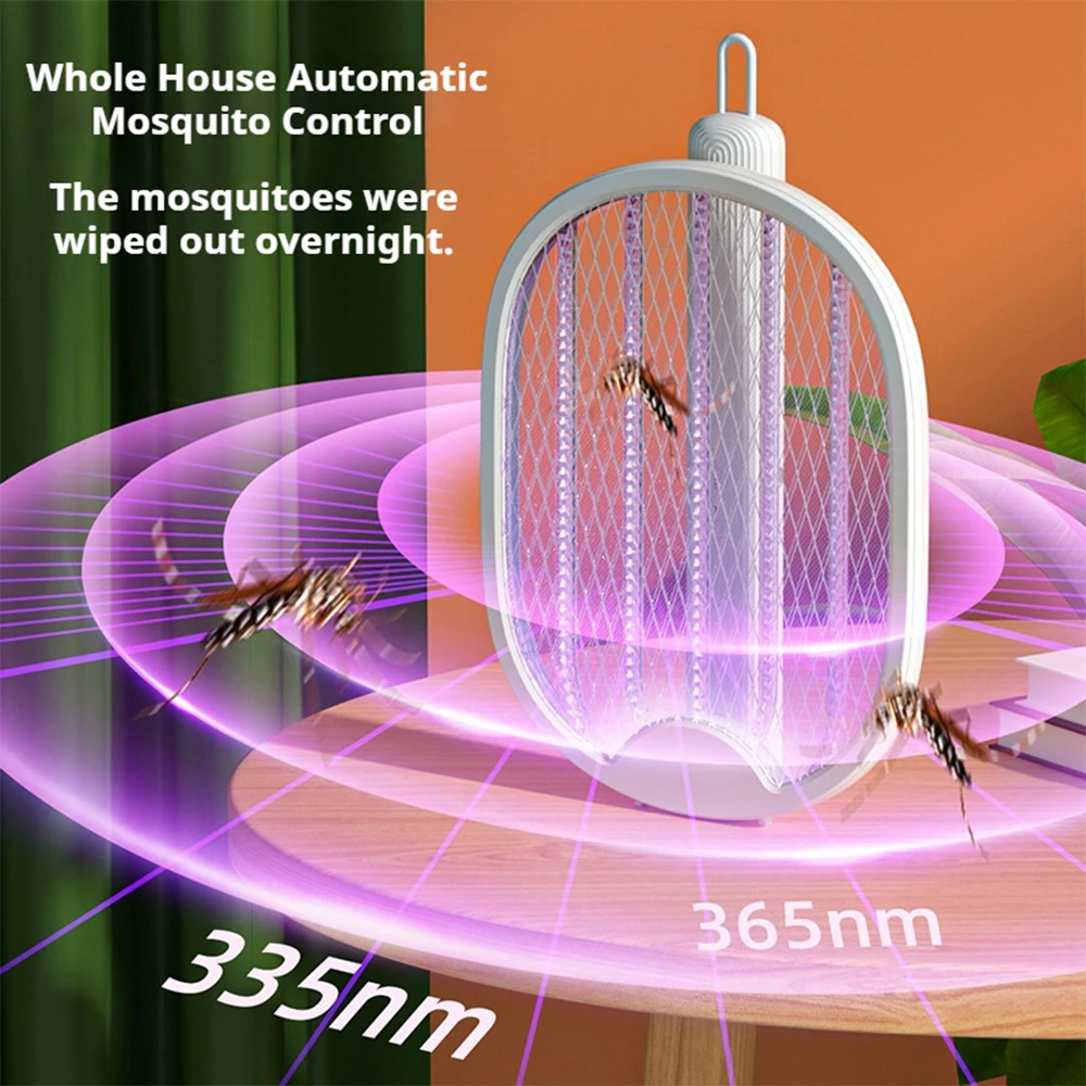 2026 Foldable USB Rechargeable Mosquito Racket Angle Adjustable Electric Mosquito Killer With UV Light Trap Insect Exterminator
