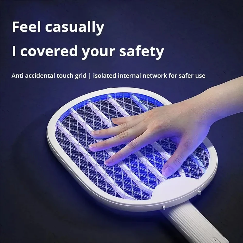 2026 Foldable USB Rechargeable Mosquito Racket Angle Adjustable Electric Mosquito Killer With UV Light Trap Insect Exterminator