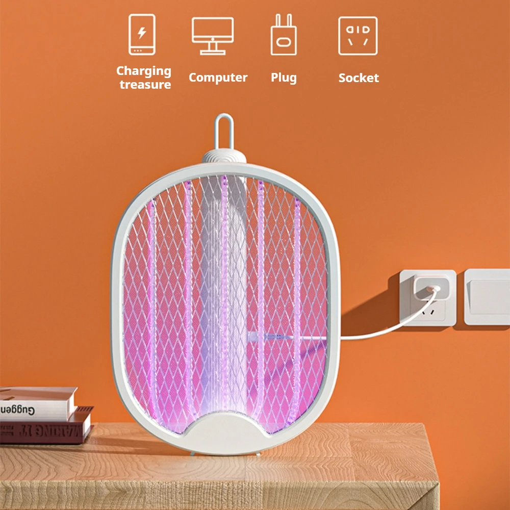 2026 Foldable USB Rechargeable Mosquito Racket Angle Adjustable Electric Mosquito Killer With UV Light Trap Insect Exterminator