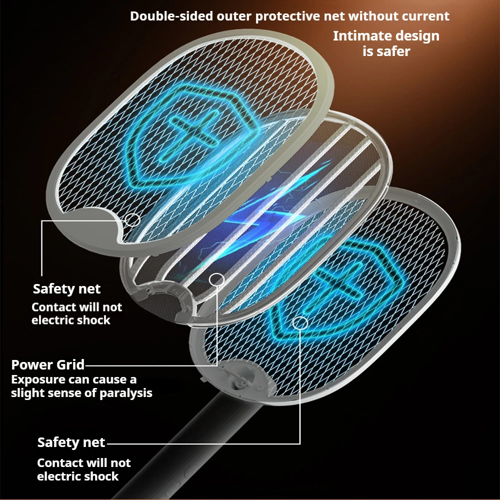 2026 Foldable USB Rechargeable Mosquito Racket Angle Adjustable Electric Mosquito Killer With UV Light Trap Insect Exterminator