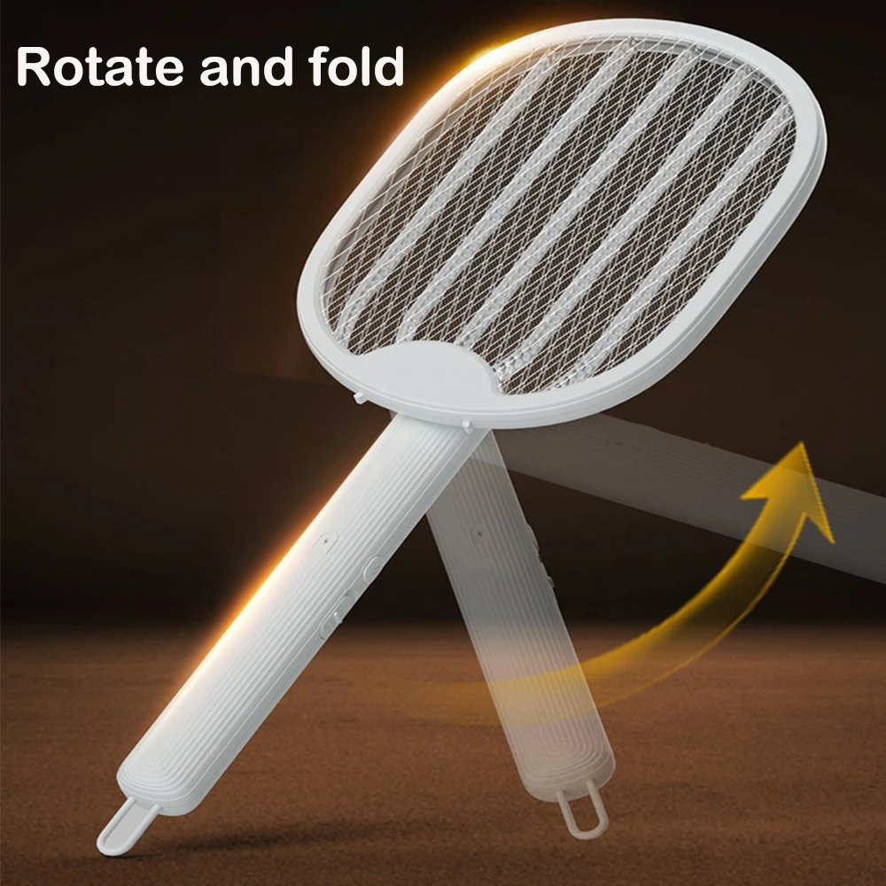 2026 Foldable USB Rechargeable Mosquito Racket Angle Adjustable Electric Mosquito Killer With UV Light Trap Insect Exterminator