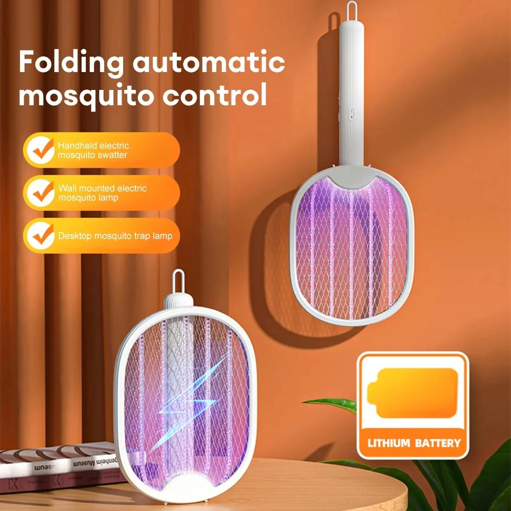 2026 Foldable USB Rechargeable Mosquito Racket Angle Adjustable Electric Mosquito Killer With UV Light Trap Insect Exterminator