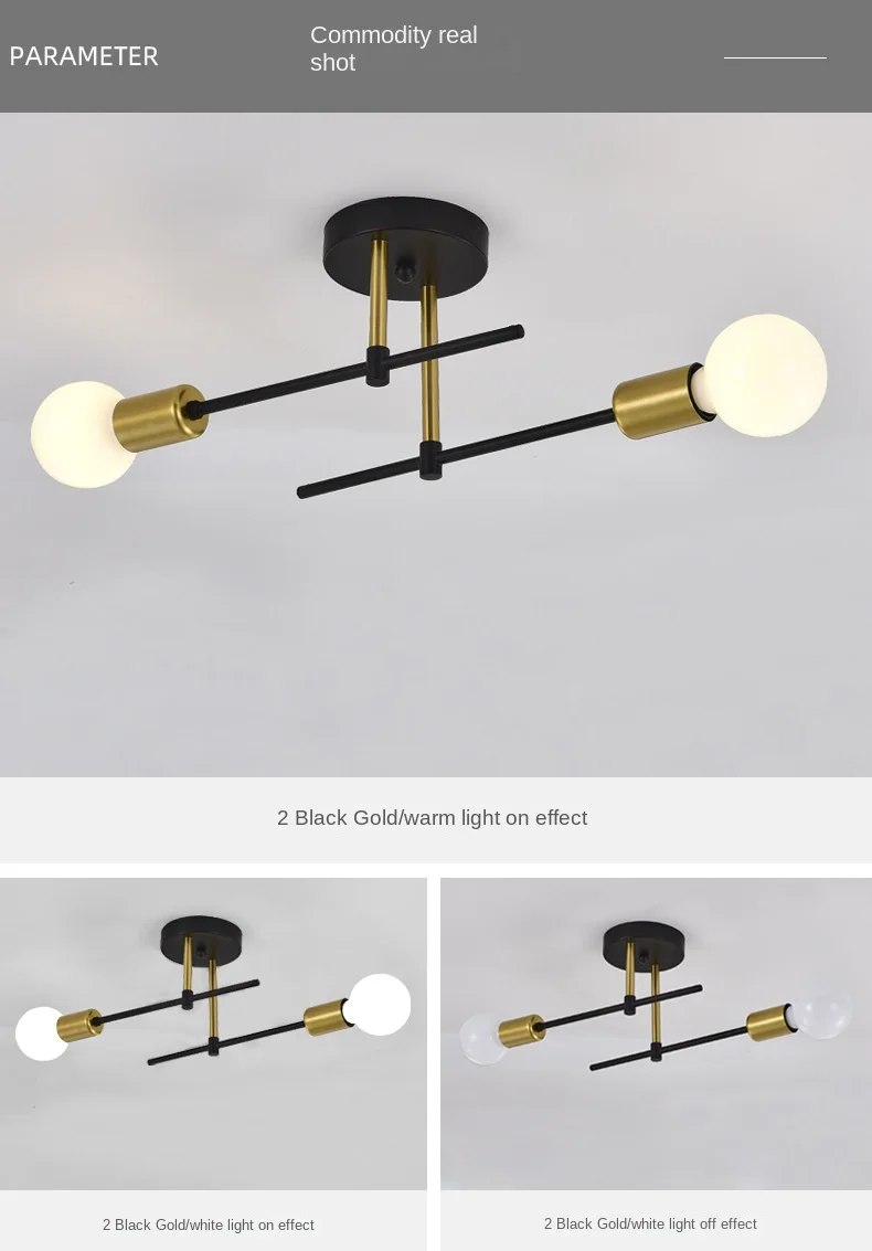 Nordic Simple Living Room Ceiling Light 2 Lamps Modern Long Iron Arm Ceiling Light for Bedroom Dining Room Kitchen E27 AC85-265v