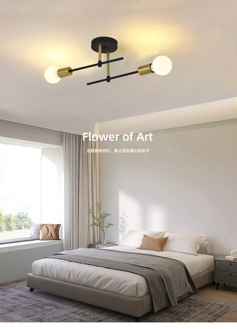 Nordic Simple Living Room Ceiling Light 2 Lamps Modern Long Iron Arm Ceiling Light for Bedroom Dining Room Kitchen E27 AC85-265v