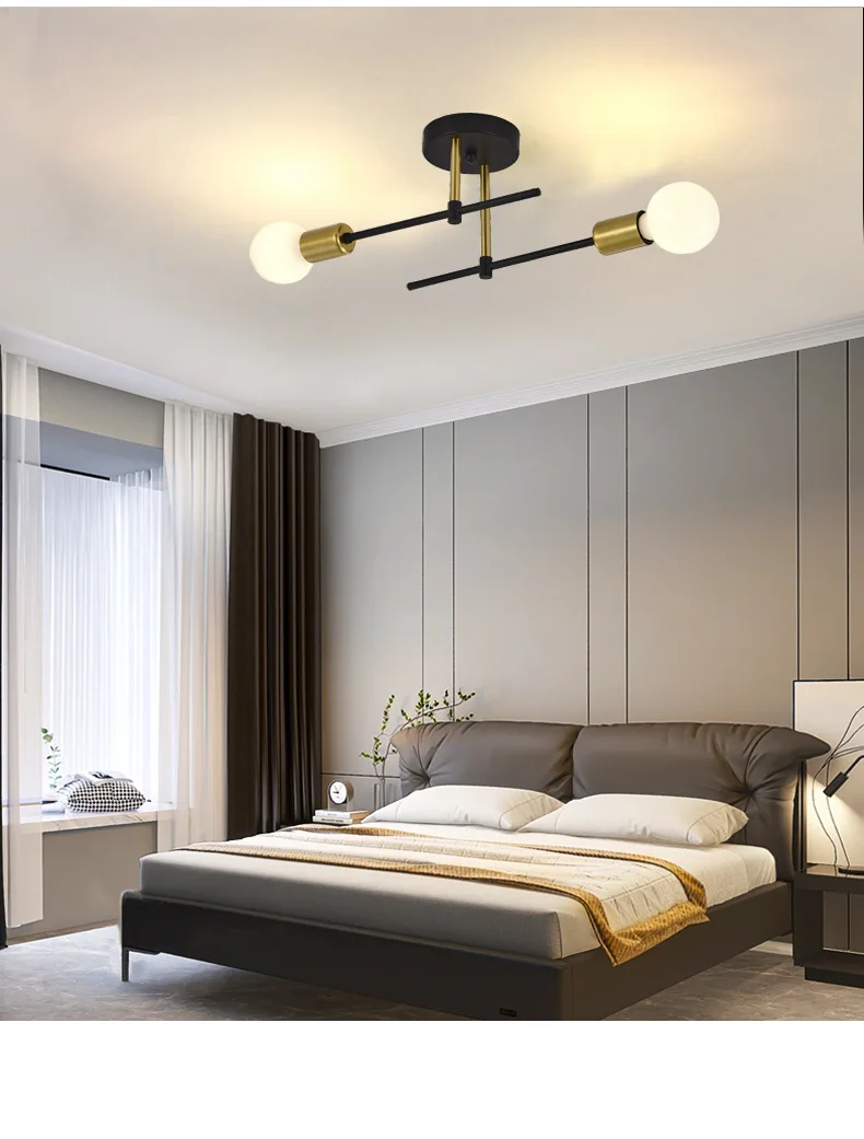 Nordic Simple Living Room Ceiling Light 2 Lamps Modern Long Iron Arm Ceiling Light for Bedroom Dining Room Kitchen E27 AC85-265v