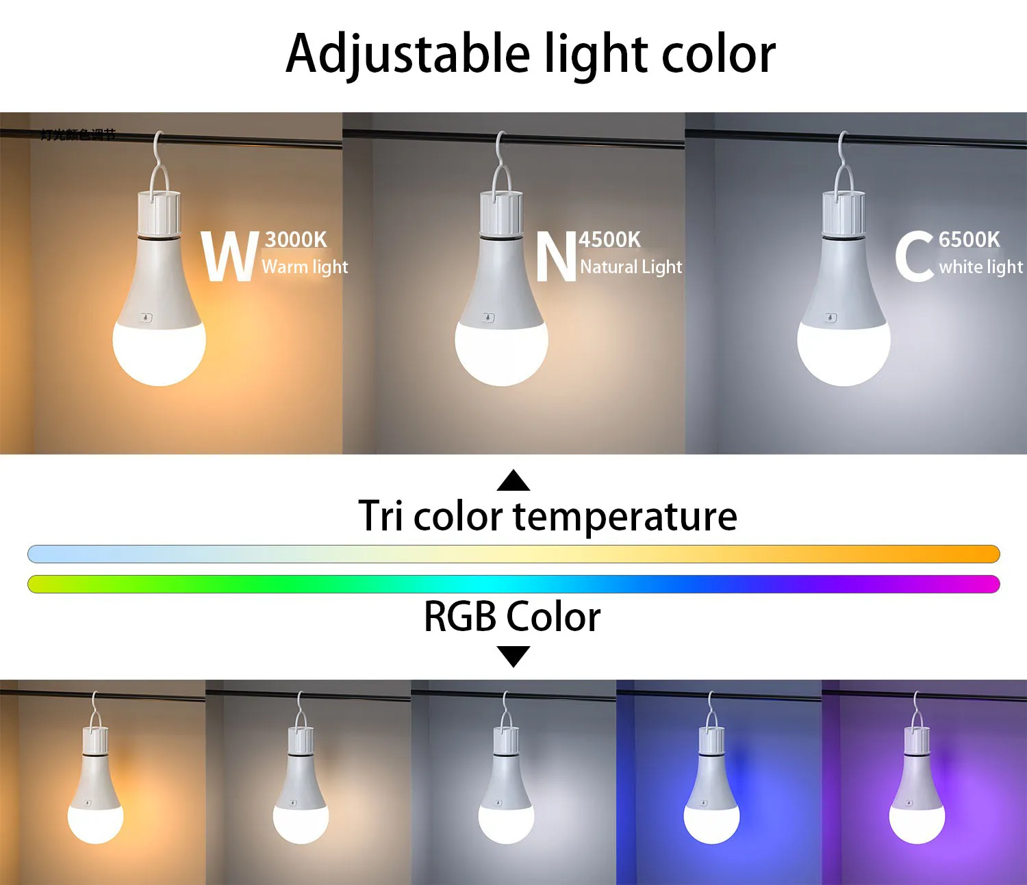 Rechargeable Battery Operated A19 Light Bulb with Remote Control Dimmable, 15 Colors Selectable & 3 Timer, Non-Hardwired