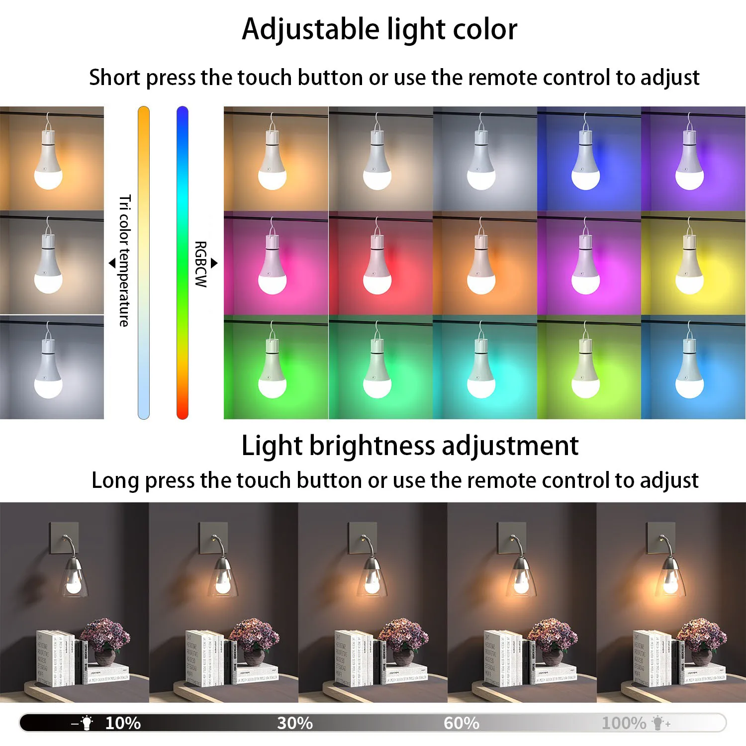 Rechargeable Battery Operated A19 Light Bulb with Remote Control Dimmable, 15 Colors Selectable & 3 Timer, Non-Hardwired