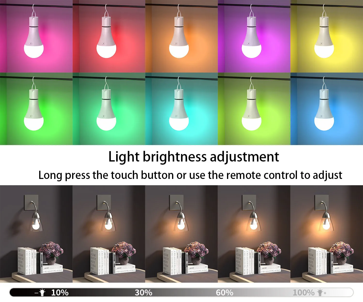 Rechargeable Battery Operated A19 Light Bulb with Remote Control Dimmable, 15 Colors Selectable & 3 Timer, Non-Hardwired