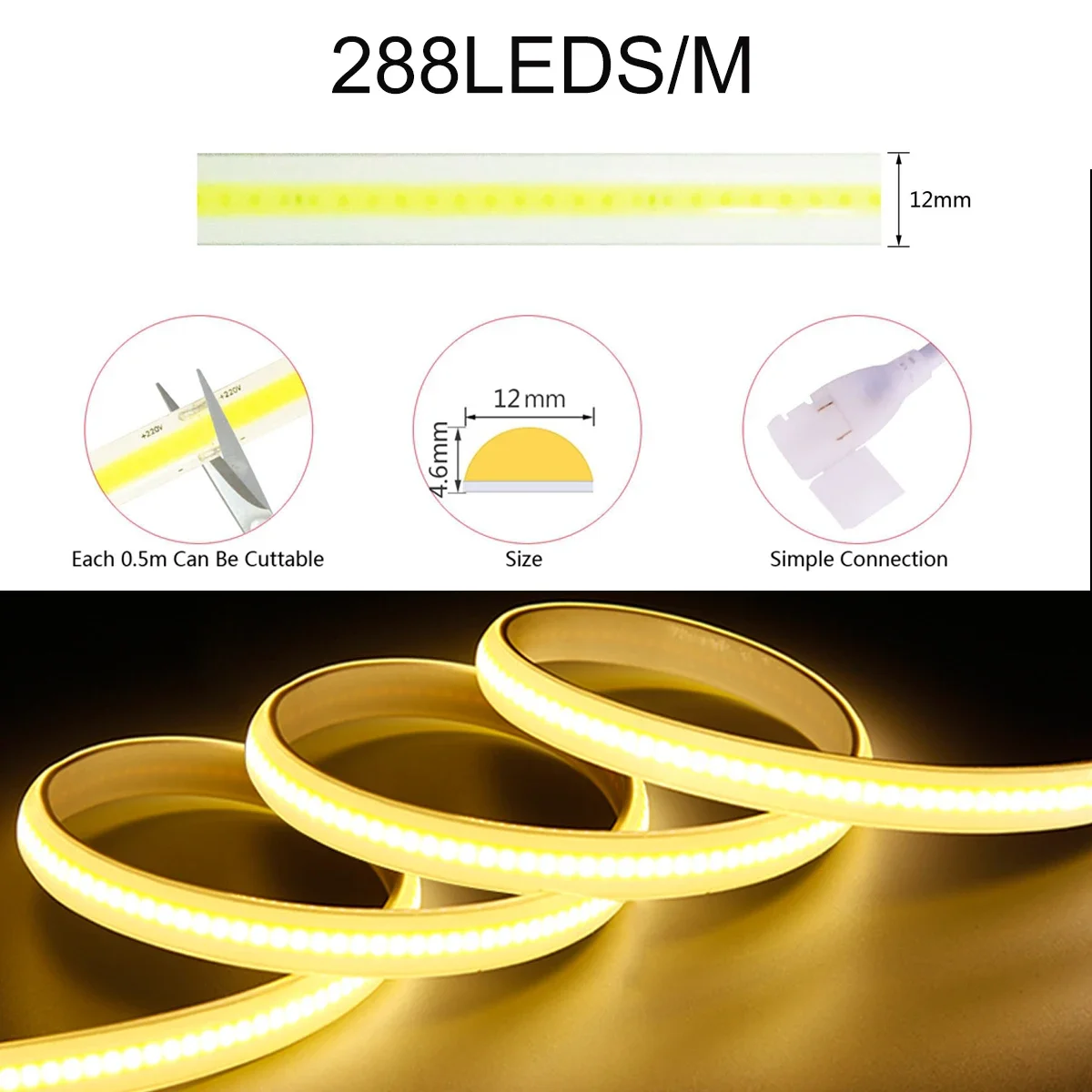 ZIGBEE 3.0 220V COB LED Strip Light Highlight Waterproof 288LED/m CRI 80 Linear Lighting Flexible LED Rome Decor for Alexa