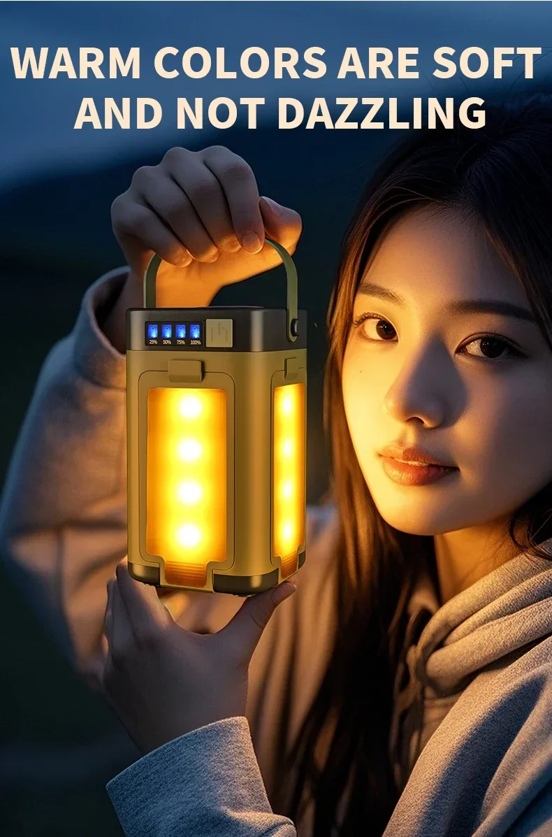 Solar Outdoor Portable Camping Light Solar Charging Foldable 2000mah Power Bank Intelligent Display Portable Hanging Tent Light