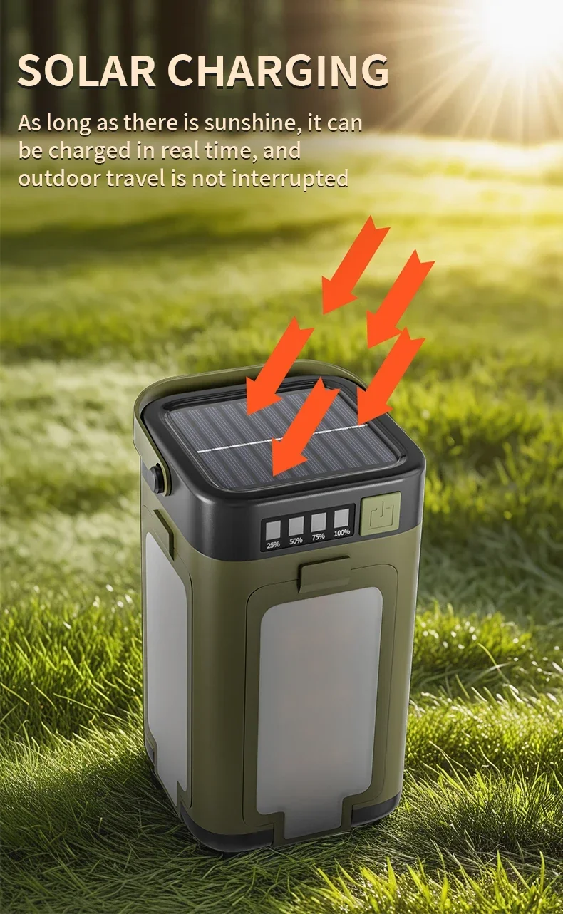 Solar Outdoor Portable Camping Light Solar Charging Foldable 2000mah Power Bank Intelligent Display Portable Hanging Tent Light