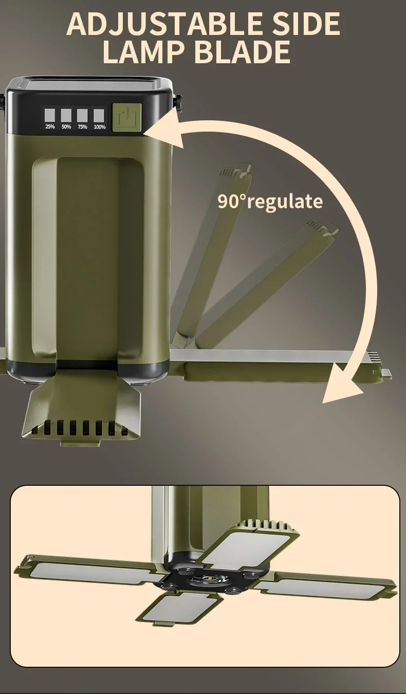Solar Outdoor Portable Camping Light Solar Charging Foldable 2000mah Power Bank Intelligent Display Portable Hanging Tent Light