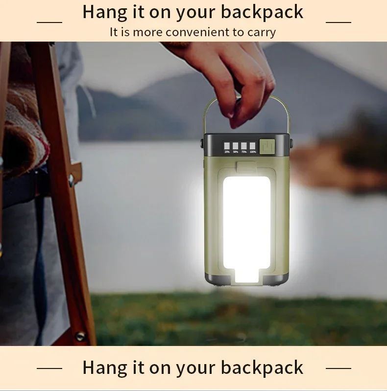 Solar Outdoor Portable Camping Light Solar Charging Foldable 2000mah Power Bank Intelligent Display Portable Hanging Tent Light