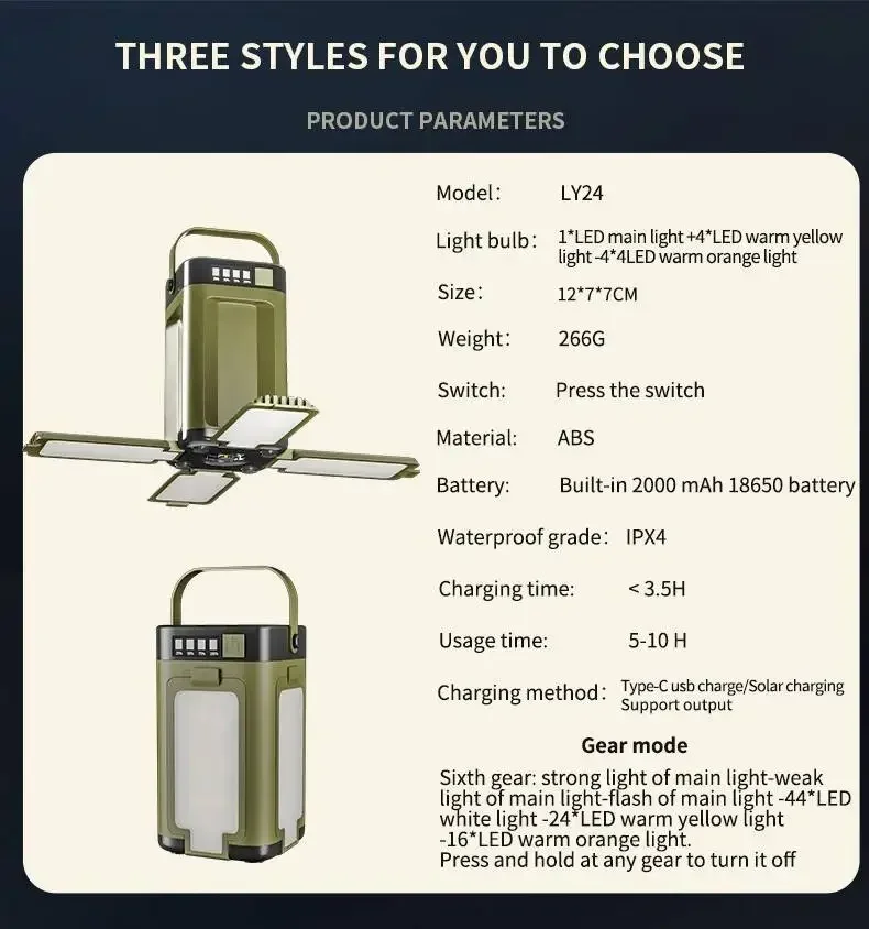Solar Outdoor Portable Camping Light Solar Charging Foldable 2000mah Power Bank Intelligent Display Portable Hanging Tent Light