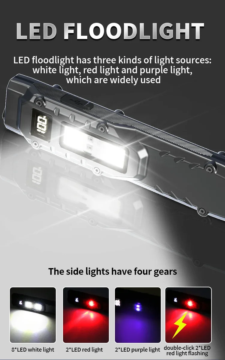 1100LM Super Bright Tactical Flashlight Dual Switch Control EDC Rechargeable Waterproof Emergency Lamp9 Lighting Modes UV Light