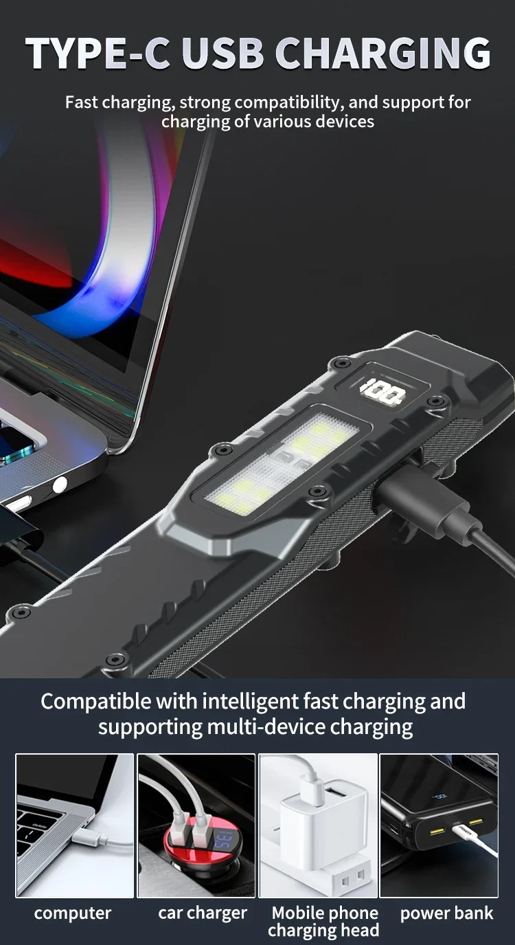 1100LM Super Bright Tactical Flashlight Dual Switch Control EDC Rechargeable Waterproof Emergency Lamp9 Lighting Modes UV Light