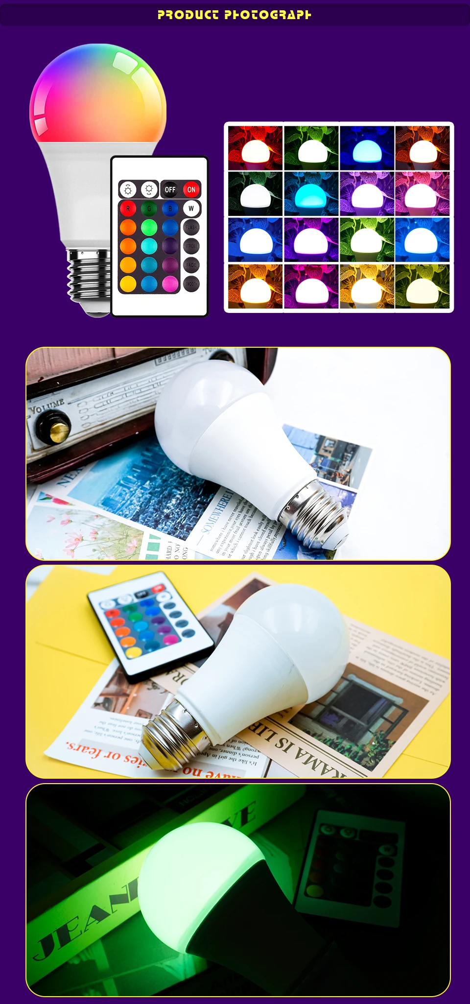 LED RGB Light Bulb AC 220V 230V E27 Lampas LED 7W IR Remote Control Changeable Colorful RGBW Led Lamp Spotlight Bulb