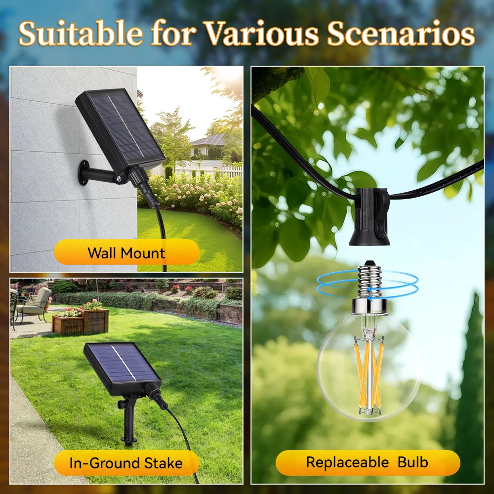 Outdoor Solar LED String Lights Remote Control Camping Tent Waterproof Fairy Lights Pergola Garden Solar String Light Decoration
