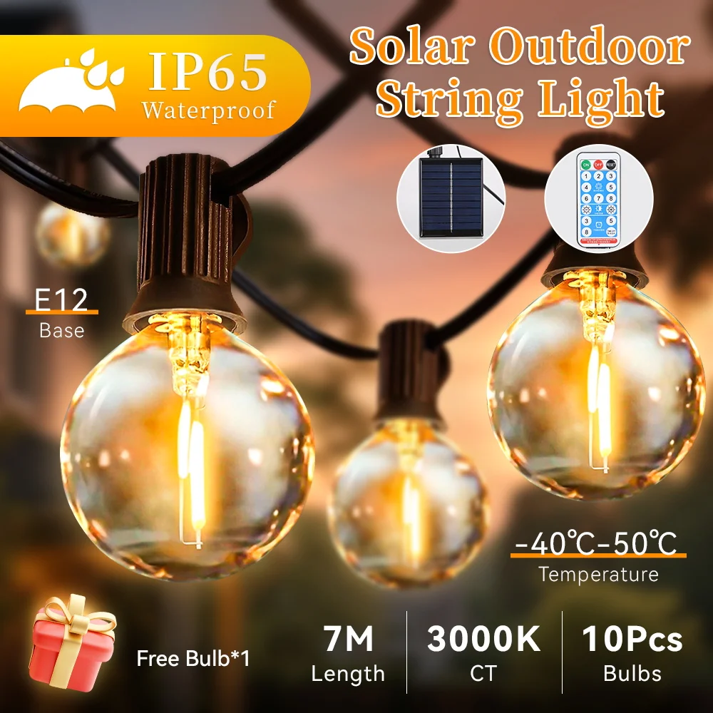Outdoor Solar LED String Lights Remote Control Camping Tent Waterproof Fairy Lights Pergola Garden Solar String Light Decoration