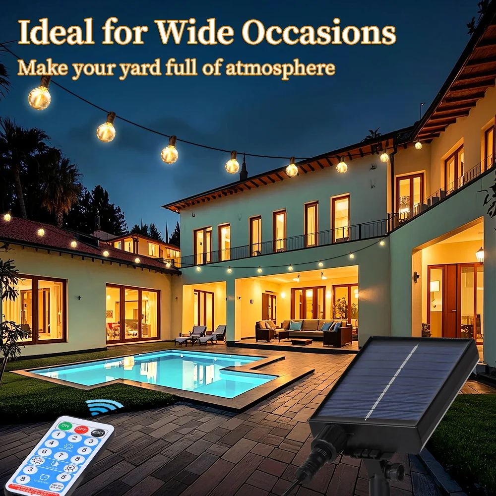 Outdoor Solar LED String Lights Remote Control Camping Tent Waterproof Fairy Lights Pergola Garden Solar String Light Decoration