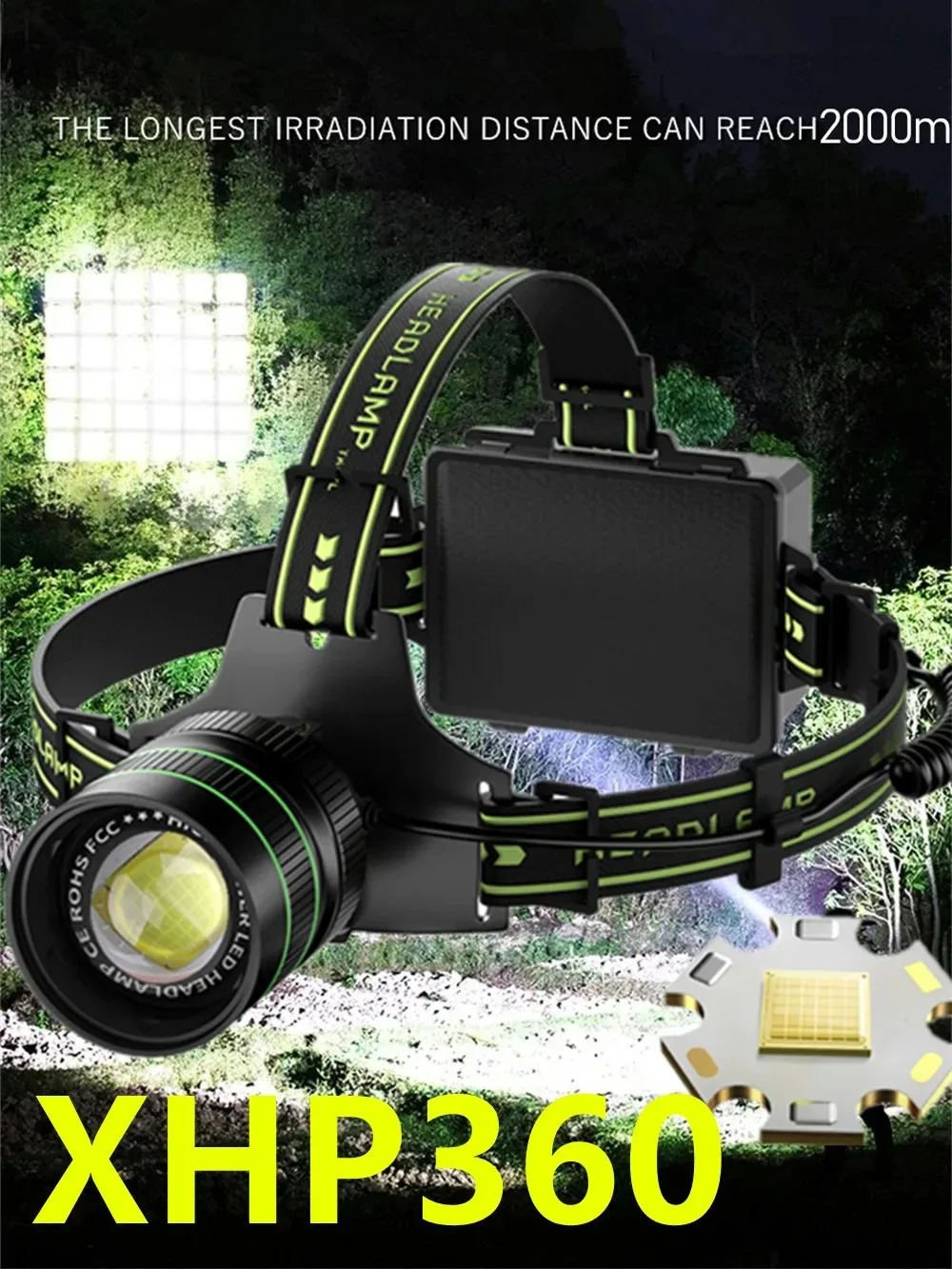 High Power Spotlight Long Range LED Headlamp Headlight Type-C USB Rechargeable Wave Hand Induction Head Flashlight For Camping