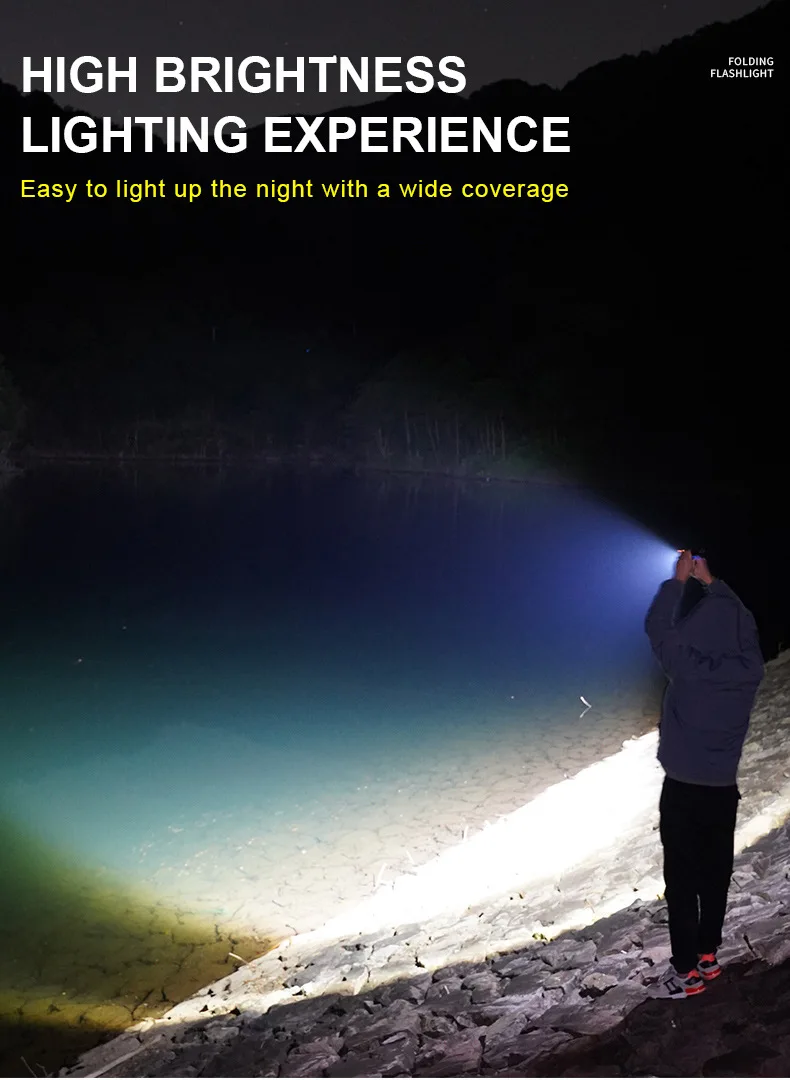 Powerful COB Flashlight Handheld Folding Lamp Camping Working Torch with Magnet Car Inspection Outdoor Red Warning Flash Lights