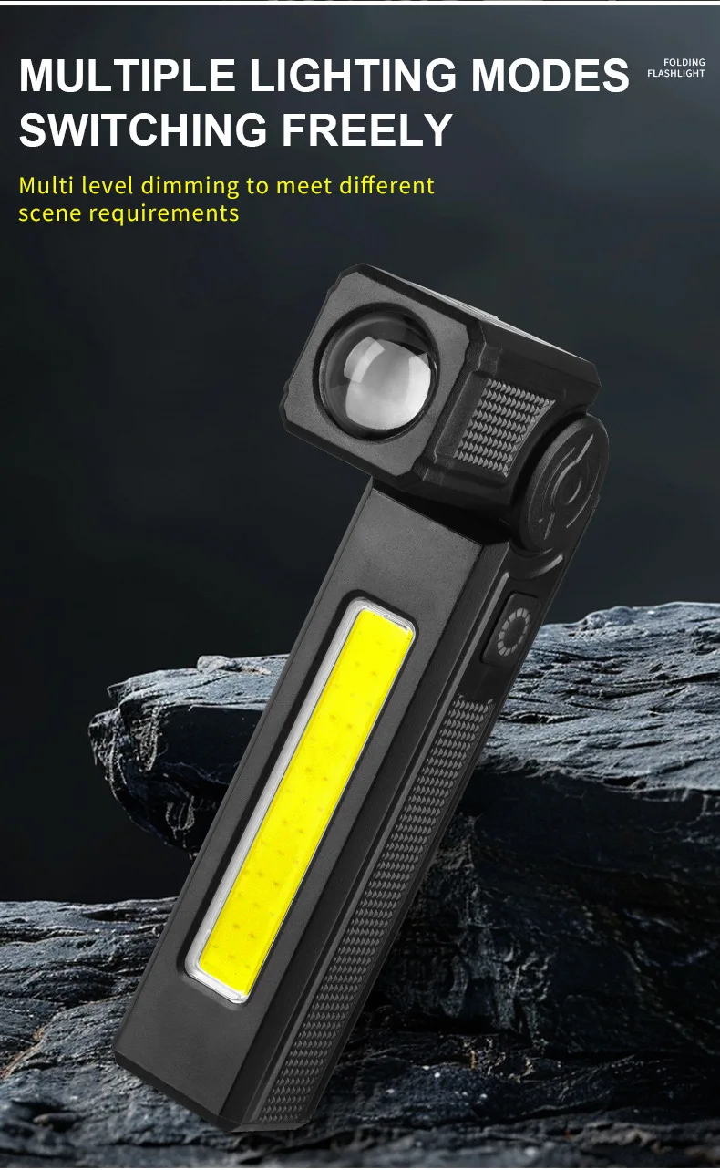 Powerful COB Flashlight Handheld Folding Lamp Camping Working Torch with Magnet Car Inspection Outdoor Red Warning Flash Lights