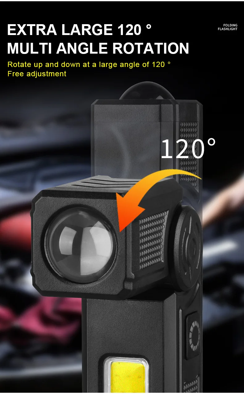 Powerful COB Flashlight Handheld Folding Lamp Camping Working Torch with Magnet Car Inspection Outdoor Red Warning Flash Lights