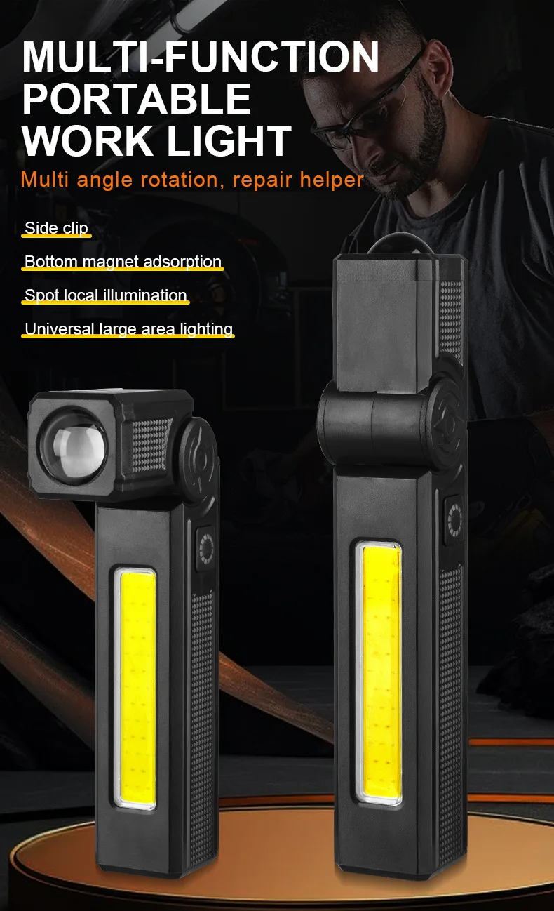 Powerful COB Flashlight Handheld Folding Lamp Camping Working Torch with Magnet Car Inspection Outdoor Red Warning Flash Lights