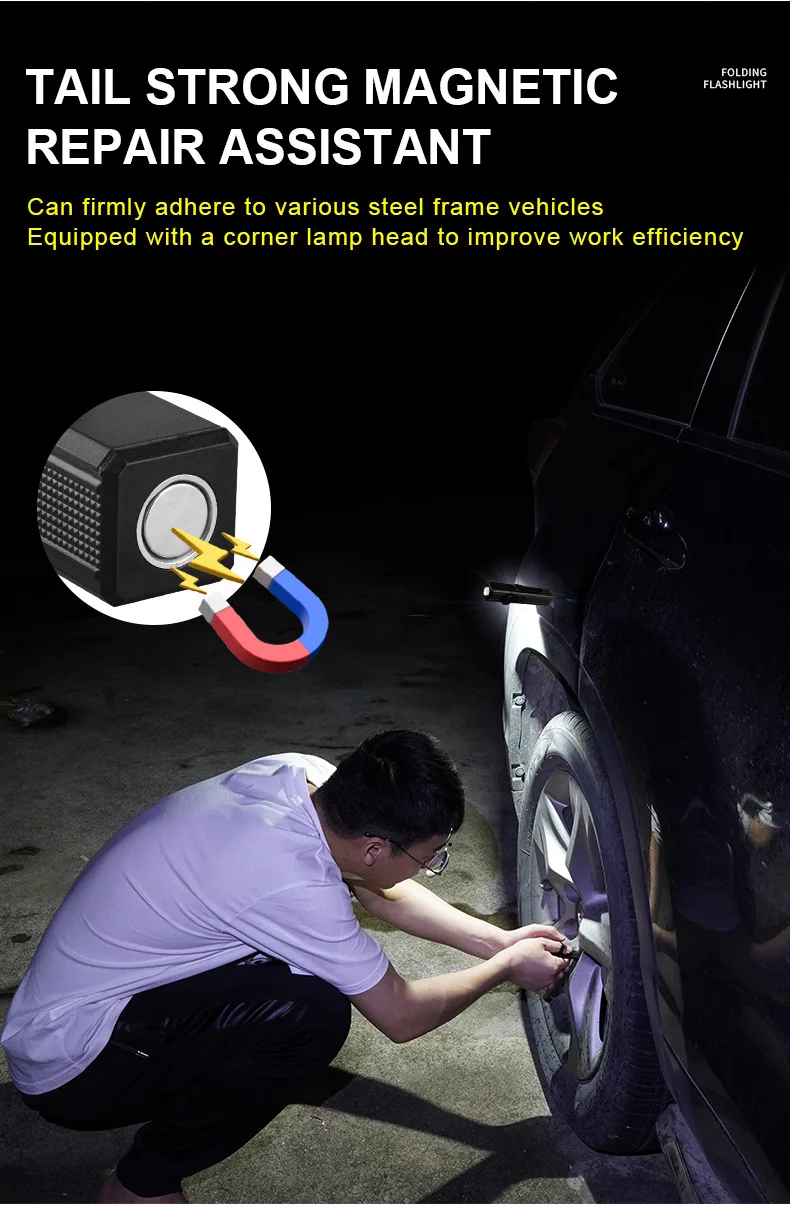 Powerful COB Flashlight Handheld Folding Lamp Camping Working Torch with Magnet Car Inspection Outdoor Red Warning Flash Lights