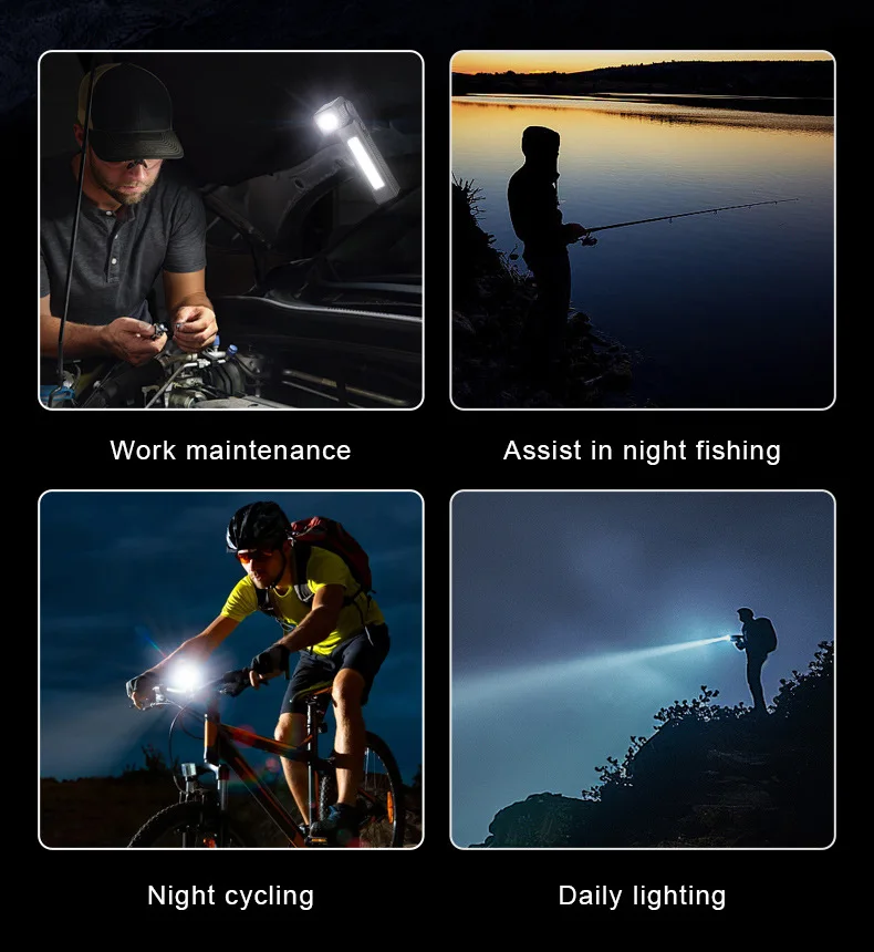Powerful COB Flashlight Handheld Folding Lamp Camping Working Torch with Magnet Car Inspection Outdoor Red Warning Flash Lights