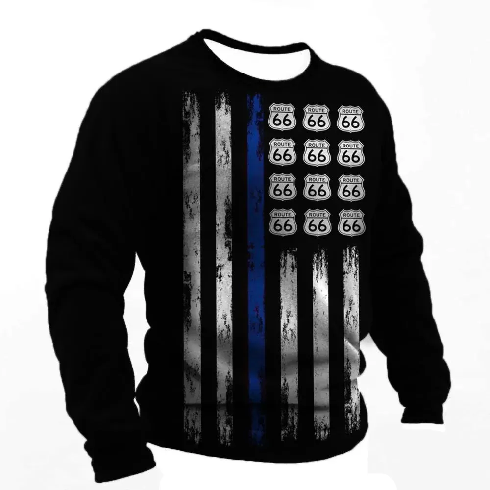 3D Print Fall T-Shirt Vintage Men's T Shirt Long Sleeve Top Tees USA Route 66 Letter Graphic Oversized Loose Clothing 5XL