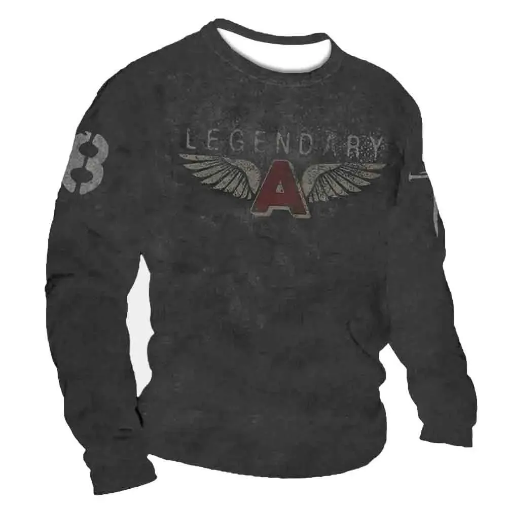3D Print Fall T-Shirt Vintage Men's T Shirt Long Sleeve Top Tees USA Route 66 Letter Graphic Oversized Loose Clothing 5XL