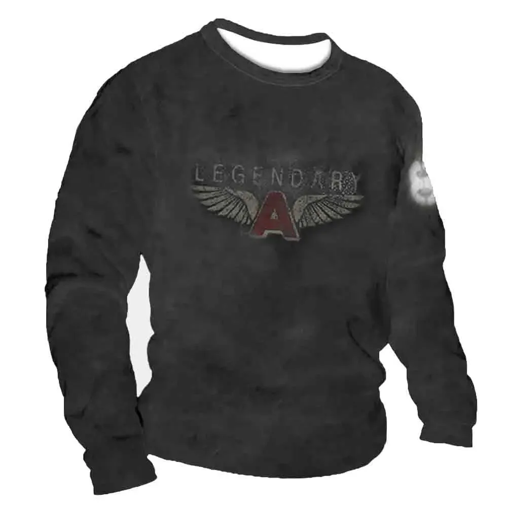3D Print Fall T-Shirt Vintage Men's T Shirt Long Sleeve Top Tees USA Route 66 Letter Graphic Oversized Loose Clothing 5XL