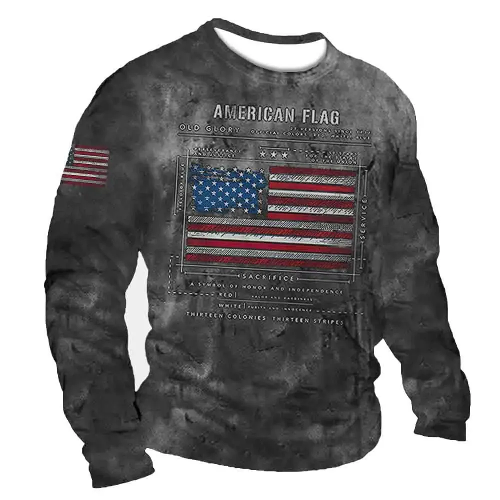 3D Print Fall T-Shirt Vintage Men's T Shirt Long Sleeve Top Tees USA Route 66 Letter Graphic Oversized Loose Clothing 5XL