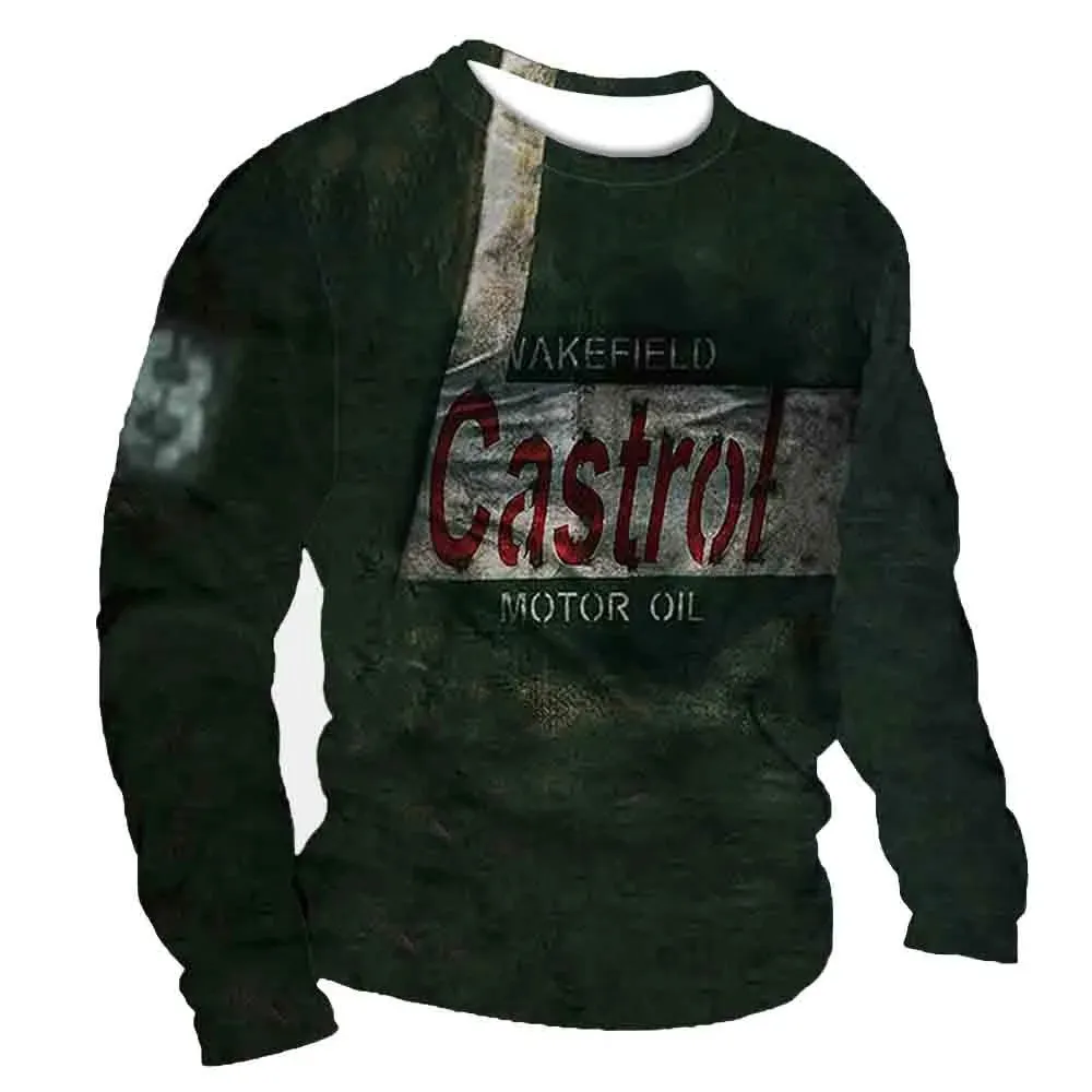 3D Print Fall T-Shirt Vintage Men's T Shirt Long Sleeve Top Tees USA Route 66 Letter Graphic Oversized Loose Clothing 5XL