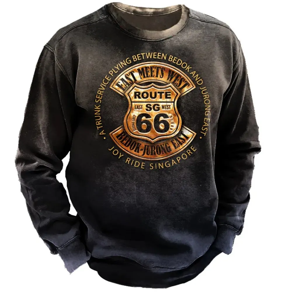 3D Print Fall T-Shirt Vintage Men's T Shirt Long Sleeve Top Tees USA Route 66 Letter Graphic Oversized Loose Clothing 5XL