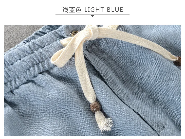 New Men's Linen Trousers Straight Tube Rope Solid Color Casual Linen Trousers Men Breathable