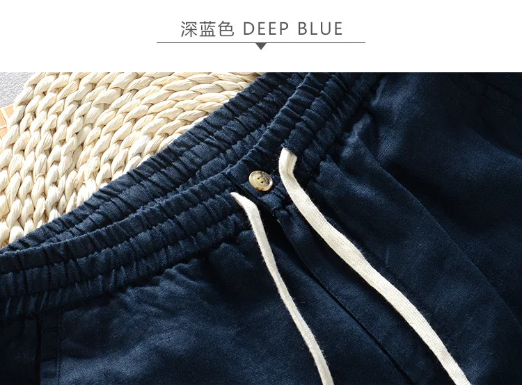 New Men's Linen Trousers Straight Tube Rope Solid Color Casual Linen Trousers Men Breathable