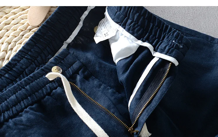 New Men's Linen Trousers Straight Tube Rope Solid Color Casual Linen Trousers Men Breathable