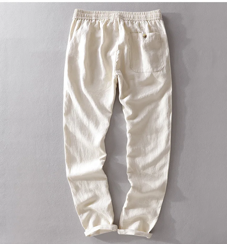 New Men's Linen Trousers Straight Tube Rope Solid Color Casual Linen Trousers Men Breathable