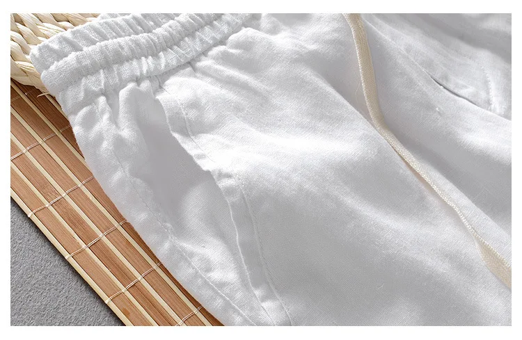 New Men's Linen Trousers Straight Tube Rope Solid Color Casual Linen Trousers Men Breathable