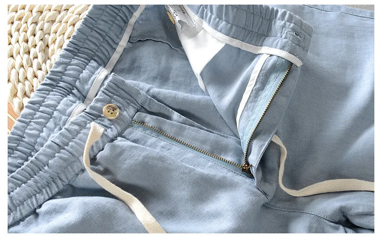 New Men's Linen Trousers Straight Tube Rope Solid Color Casual Linen Trousers Men Breathable