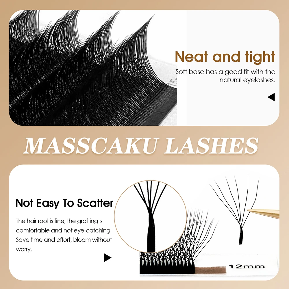 Wholesale MASSCAKU 10cases/lot 0.07mm Thickness Waterproof W Design Eyelashes Wispy Handmade Premade Volume Fans Eyelash Bundles