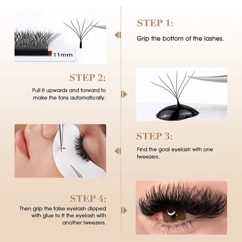Wholesale MASSCAKU 10cases/lot 0.07mm Thickness Waterproof W Design Eyelashes Wispy Handmade Premade Volume Fans Eyelash Bundles